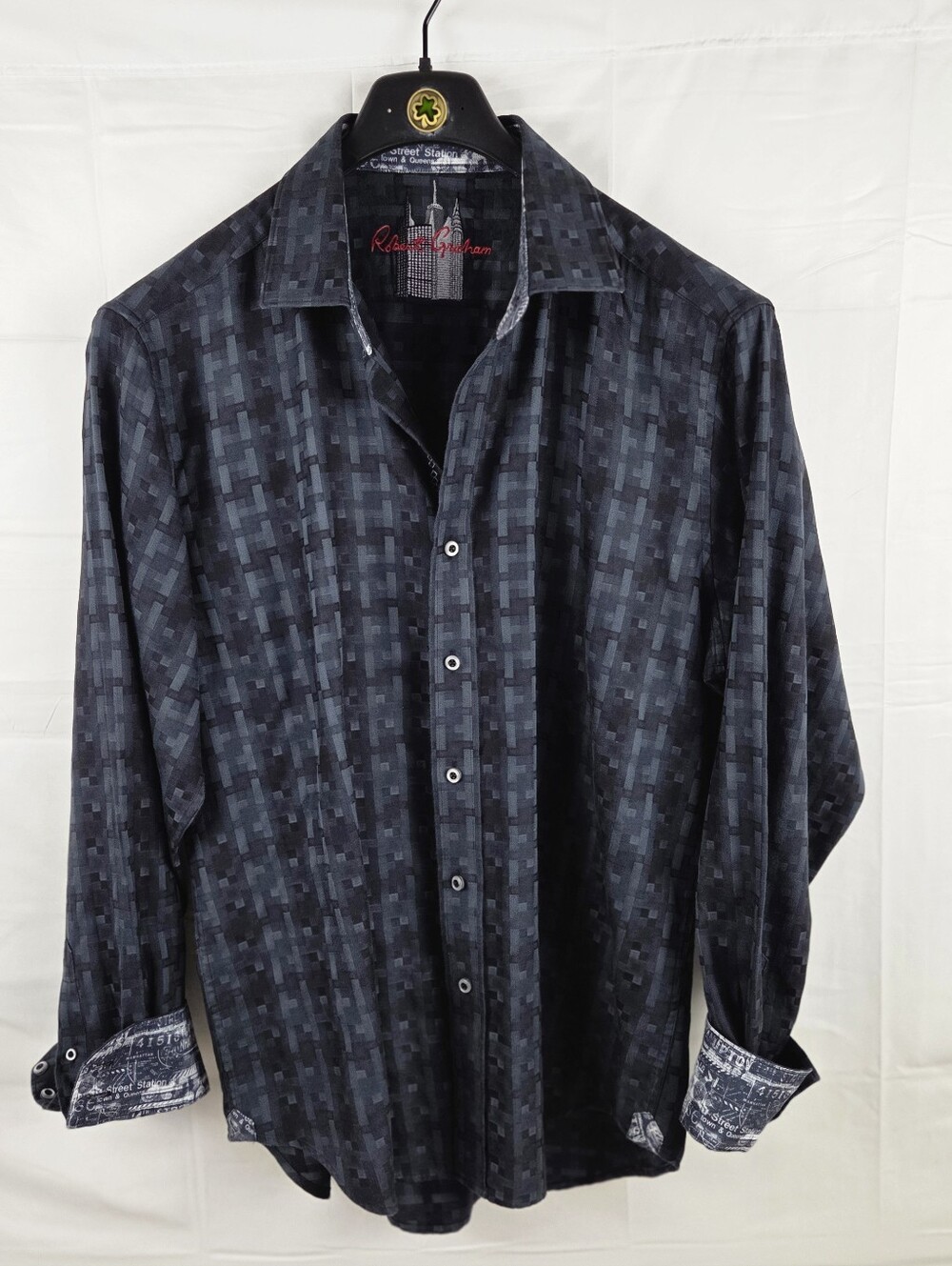 Robert Graham New York City Geometric Shirt Men Large Gray Button Up Classic Fit
